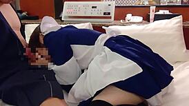 Cute nurse cosplay girl sucks me off in hospital bed 😘