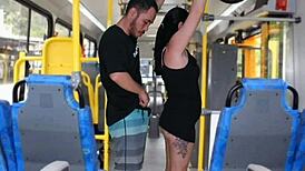Wow, public bus madness with a guy rubbing until he finishes on her! 😱
