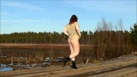 I walk with no panties, showing my big tits