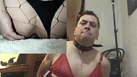 He uses two plump dildos in front of two cameras.