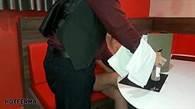 loira getting slammed hard at the restaurant, wow