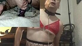 He uses two plump dildos in front of two cameras.