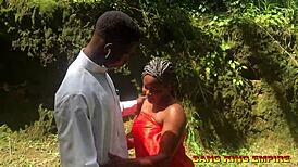 priest succumbs to ebony teen's charm with big black cock in african forest