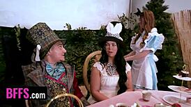 Alice in Wonderland parody features girl on knees in hardcore gangbang