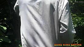 priest succumbs to ebony teen's charm with big black cock in african forest