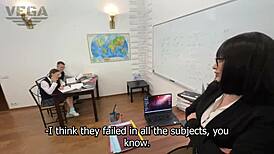 A beautiful teacher helps a young man to pleasure his girlfriend