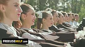 Lindsey Lakes offers her shaved pussy for public use. Strangers take her doggystyle anytime!