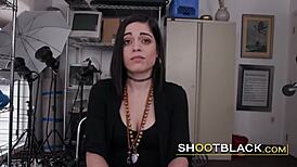 kinky white chick indulges sucking directors big cock in interracial storyline