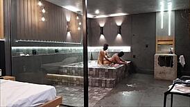 in the bathtub, wild sex with brunette, she couldn't handle my cock