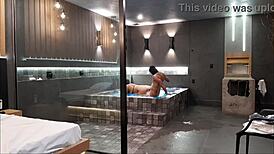 in the bathtub, wild sex with brunette, she couldn't handle my cock