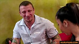 guidance counselor seduces student for oiled interracial nuru massage and wild blowjob