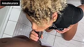 the young slut casually fucks the big black guy hidden in the bathroom from her parents