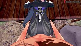 clorinde giving a blowjob in genshin impact fantasy