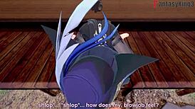 clorinde giving a blowjob in genshin impact fantasy