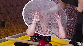 Submissive teen 18+ deepthroats cock in bondage humiliation!