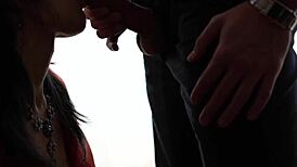 Amateur Deepthroat From Hot Wife In Red Dress, Sucking Monster Cock Until Cum In Mouth