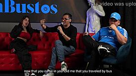 Sara Blonde bangs a fan with huge cock as cuckold husband watches on Juan Bustos Show