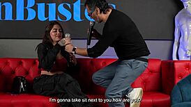 Sara Blonde bangs a fan with huge cock as cuckold husband watches on Juan Bustos Show