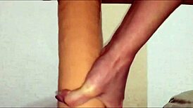 student masturbating pussy with big dildo after work