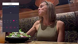 Public cumming in restaurant using lush remote vibrator toy