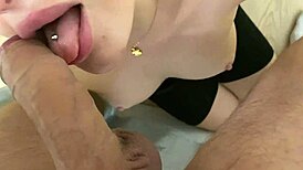 Wife sucks husband's dick twice, swallows cum.