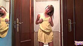 young carrie strips and toys herself solo