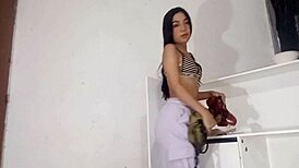 my wife came home mad, cleaning house, so i just had to slide into her tight vag... oops