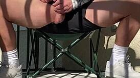 Frat Guy Strokes Huge Cock Outdoors