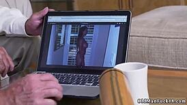 Horny old man jerking off Ivy with ginormous tits!