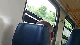 My friend jerks me off while I suck his cock on a crowded train