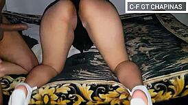 Latina's big ass in mini shorts and heels