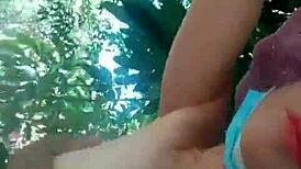 Super bold outdoor queen Mei Na picks up guy on park bench for blowjob, then standing fuck in woods with creampie 😏