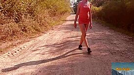 Red Black Mix Sexy Walk With Shaved Pussy Flashing