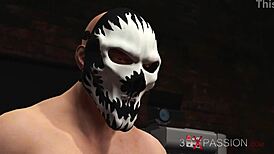 rough sex in the basement where a sheriff in a mask fucks hard a super cuffed girl cum on body