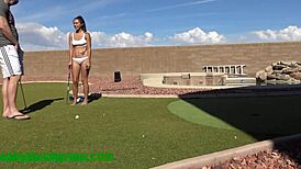 Amateur Latina with big tits face fucked after golf loss