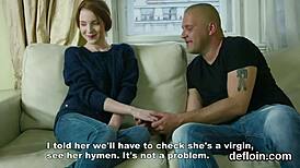 Sweet teen kitten spreads soft pussy for defloration