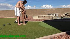 Amateur Latina with big tits face fucked after golf loss