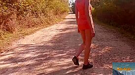 Red Black Mix Sexy Walk With Shaved Pussy Flashing