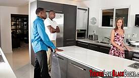 Teen in high-def interracial threesome sucks monster cock and cums in mouth 😍