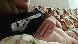 Girlfriend Caresses Wet Tight Pussy on Camera