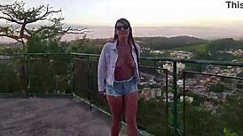 Beautiful tits flash at tourist spot
