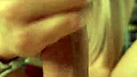 my girlfriend gives a close-up handjob to me, her blonde babe with small tits, leading to cumshot on day 45.