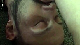 Sweaty barefoot foot worship session with slave elements.