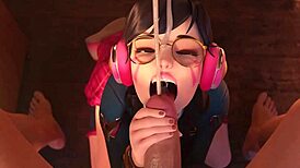 school-girl d va slurps cock, takes messy facial 😍