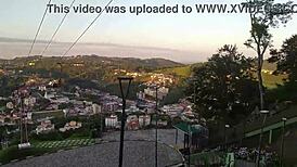 Beautiful tits flash at tourist spot