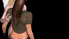 Animated 3D Lesbian Girls Rub Pussy and Fuck from Behind