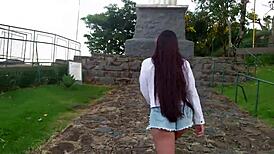 Beautiful tits flash at tourist spot