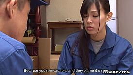 Japanese worker Nozomi Koizumi masters uncensored dick sucking.