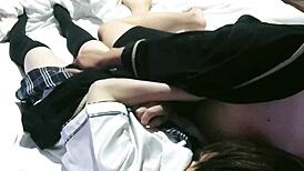 Amateur Schoolgirl In Uniform Cosplay Gets Handjob And Blowjob Before Creampie