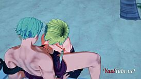 One piece yaoi zoro x sanji beach scene anime manga